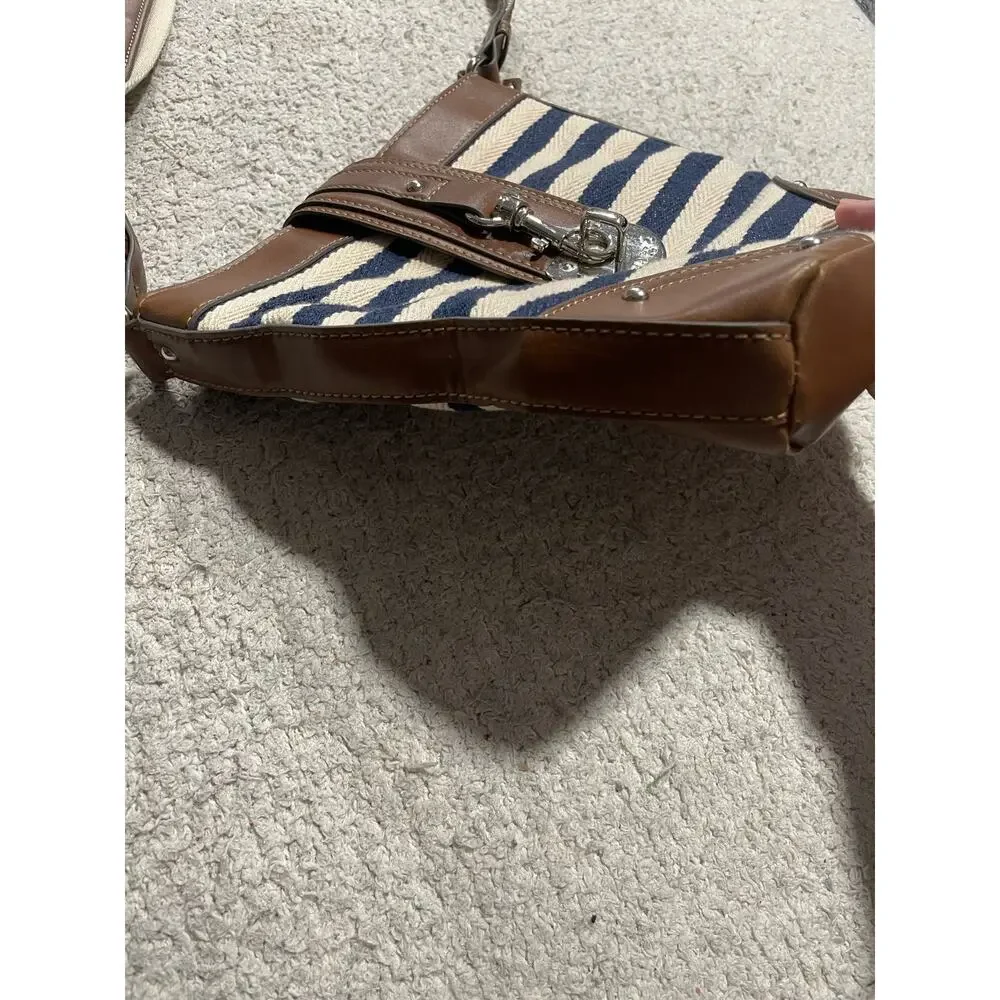 Ralph Lauren Chaps Crossbody Purse Bag Striped White Blue Tan Shoulder